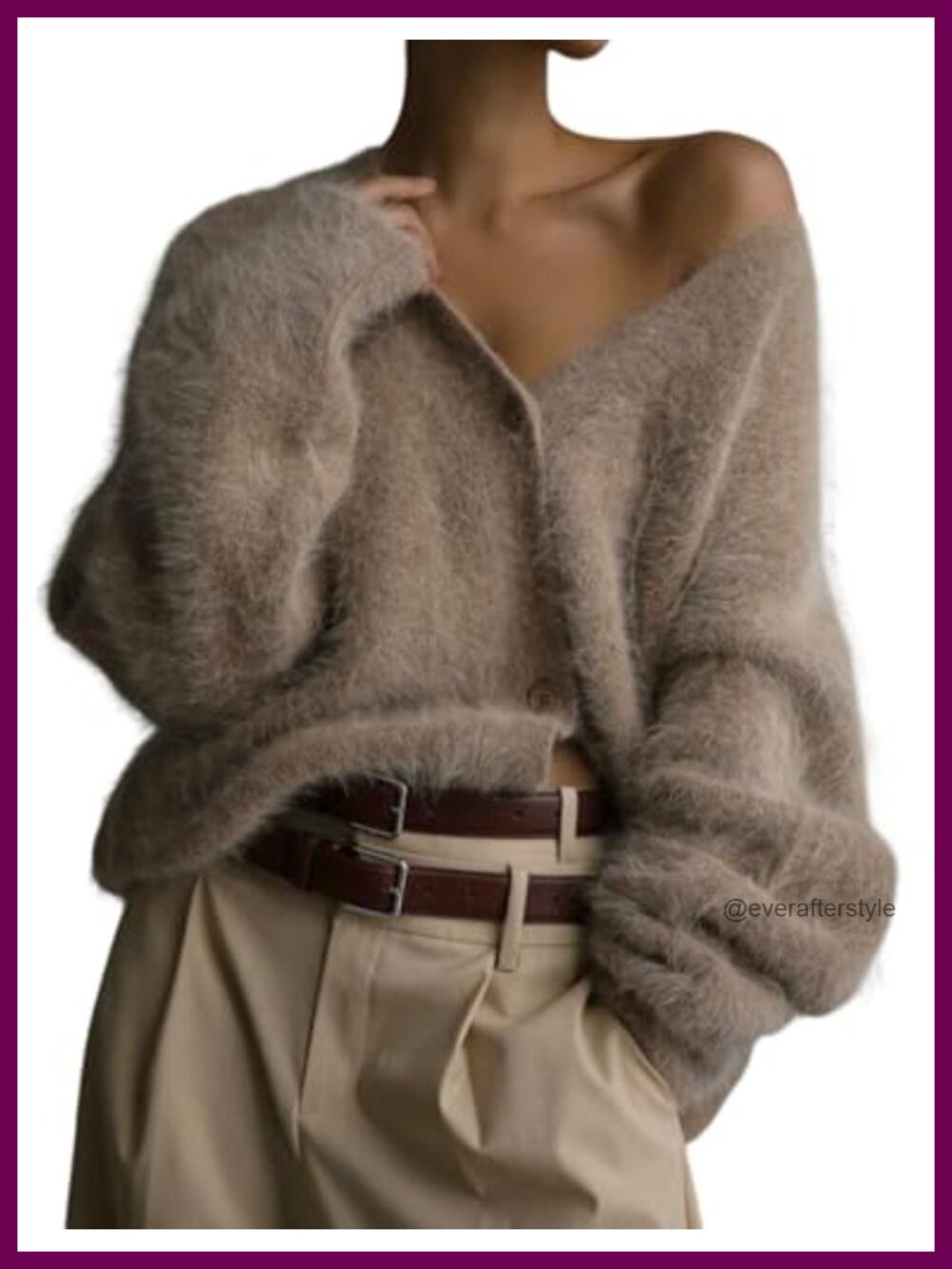 Fuzzy Knit Cardigan Sweater Button Down V Neck Slouchy Long Sleeve
